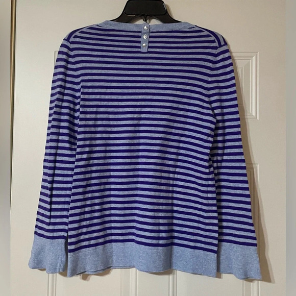 Talbots Striped Tulip Sleeve Lambswool Sweater Size Small Blue Purple EUC - Picture 5 of 6
